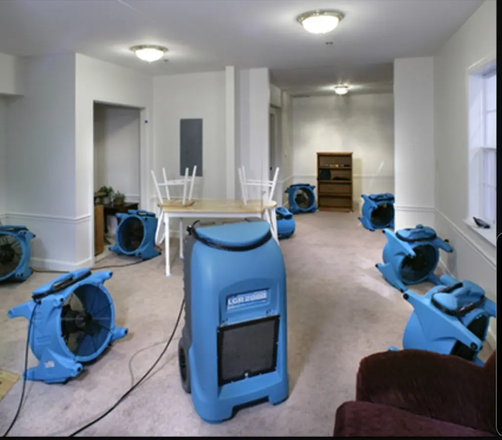 Air movers and dehumidifier setup for Water Extraction & Removal in Edina